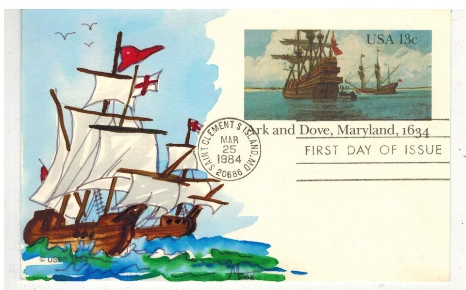 US POSTAL CARD FDC HANDPAINTED SCARCE MELISSA FOX UX101 MARYLAND ARK & DOVE - Image 1 of 1