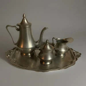 Juego de té de peltre del siglo XIX con bandeja hecho en Italia - Imagen 1 de 5