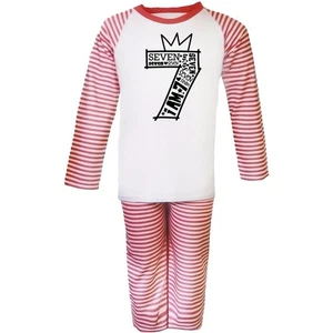 Kids Birthday Number Pyjama Set Age 7-8 Girls Boys Striped PJs Long B-day Gift - Picture 1 of 2