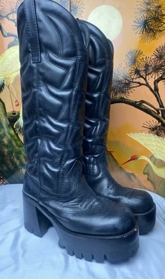 Botas vaqueras occidentales Jeffrey Campbell hasta la rodilla negras plataforma talla 8,5 para mujer Foto 1 de 4