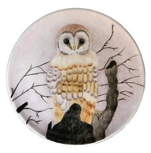 Handpainted Decorative Plate Owl On Branch One Of A Kind Susan Bourne 8" - Picture 1 of 9