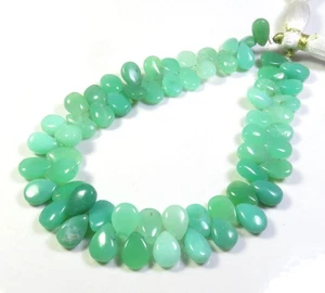 Natural Chrysoprase Beads 9-11mm Green Gems Pear Smooth Beads 9"Strand LC-1865 - Picture 1 of 8