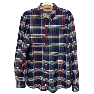 U.S. Polo Assn. Button Down Shirt Men L Blue Multi Plaid Long Sleeve Grandpa EUC - Image 1 of 4