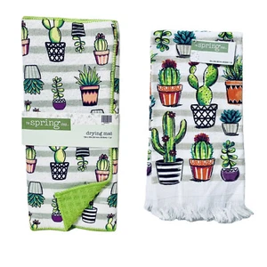 the Spring Shop Kitchen Cactus Drying Mat and Towel Set Of 2- NEW - Picture 1 of 8