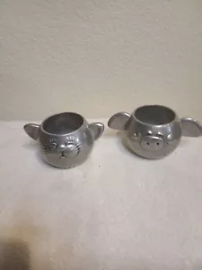 Metal Cups pig and cat faced, silver looking - Picture 1 of 6