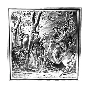 VTG Silver Color Tin Biscuit Cookie Storage Box Colonial Couple Courting Scene - Picture 1 of 8