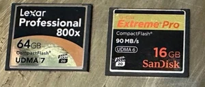 Lexar 64GB Compact Flash Card 800X UDMA7 Memory Card + San Disk 16 GB 90 MB/s - Picture 1 of 1