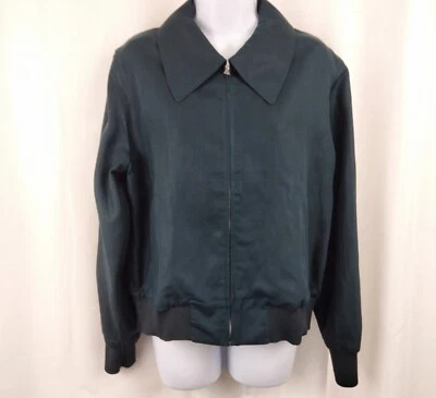 Chaqueta Bomber COS Lyocell Lino Verde-Negro Bolsillos con Cremallera Talla Pequeña Unisex Foto 1 de 4