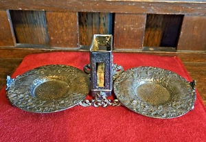 Antik versilbertes doppelseitiges Aschenbecher mit Streichholzschachtelhalter - Bild 1 von 11