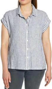 ORVIS Leinen Top XXL Kurzarm Streifen Knopfleiste Küste Strand Preppy Maritim - Bild 1 von 11