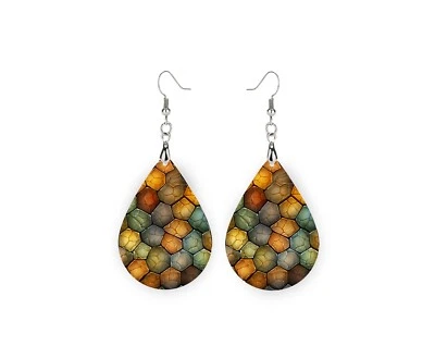 Pendientes colgantes de madera concha de tortuga con estampado de lágrima joyería Foto 1 de 4