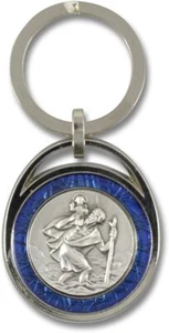 Schlüsselanhänger Heiliger Christophorus blauer Rand 7cm Schutzpatron MaMeMi - Bild 1 von 1