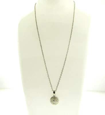 银色金属水晶吊坠项链全新 12 毫米 16 英寸 — 第 1/4 张图片