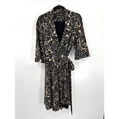 Vestido envolvente BETABRAND negro marrón claro listo para usar kimono forrado de lana pequeño Foto 1 de 4