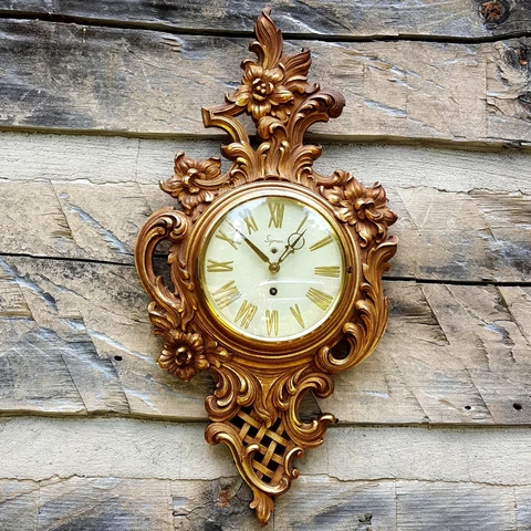 Syroco Wind-Up 8-Day Jeweled Wall Clock - Ornate Baroque Hollywood Regency w/Key Cover