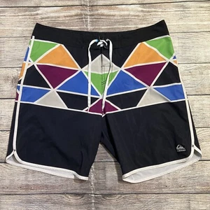 Quiksilver Mens Size 38 Board Shorts Swim Trunks Navy Geometric Colorful - Picture 1 of 6