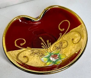 Antike venezianische rubinrote Glasschale gold vergoldet Verre Eglomisé handbemalt Flo - Bild 1 von 7