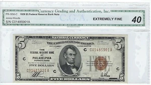 Billete de 5 dólares de la Reserva Federal de Filadelfia serie FR-1850C 1929 moneda circulada - Imagen 1 de 2