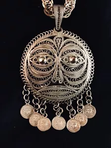 Large Circular Face with Chain 1970's Oaxaca Filigree Necklace 307 - Bild 1 von 4