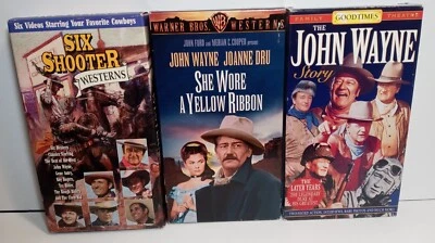 3 VHS Tapes The John Wayne Story, She Wore a Yellow Ribbon, Six Shooter Westerns - Image 1 of 4