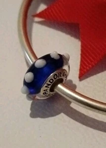 Pandora Seeing Spots Blue And White Murano Glass Bead Charm Retired - Picture 1 of 5