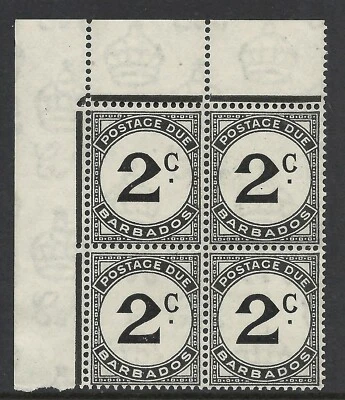 BARBADOS SCOTT J5 MNH BLOQUE/4 - 1950 2c NEGRO FRANQUEO DEBIDO EMISIÓN CAT $28 Foto 1 de 2
