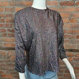 Camicetta vintage multicolore metallizzata e nera maniche dolman buco della serratura dietro taglia M - Foto 1 di 6
