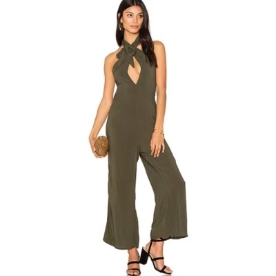 Blue Life Planet Blue Electra Tie Front Olive Army Green Jumpsuit Pant Keyhole - Image 1 of 4