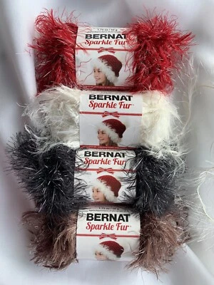 Bernat Sparkle Fur Colors:  Reindeer  ~ Coal ~ Vintage White ~ Cranberry Eyelash - Image 1 of 2