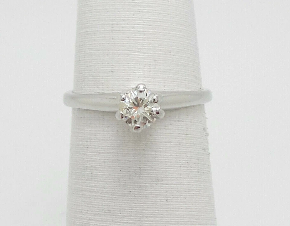 Anel de casamento de noivado vintage solitário de diamante natural 1/3 CT ouro branco 14K - Imagem 1 de 1