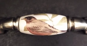 Robin theme ceramic center drawer/cabinet pull 3" Brushed matte metal ends - Picture 1 of 3