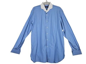 Camicia elegante uomo Ralph Lauren etichetta viola cotone blu 16,5 colletto a taglio - Foto 1 di 10