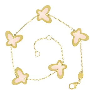 Italian 14k Yellow Gold Pearl BUTTERFLY Charm Station Bracelet 7.5" 11.5mm 3.2g - Picture 1 of 4