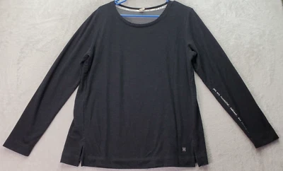 Camiseta HUE Top Mujer Mediana Negra Poliéster Manga Larga Informal Cuello Redondo Abertura Foto 1 de 4