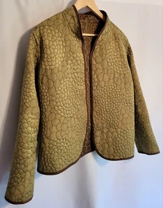 Vintage Womens Chinese Quilted Jacket Floral Embroidered Green Marigold Stitch L - Picture 1 of 11