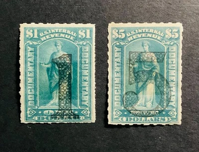 US Revenues #R190 & #R192 MLH $1, $5 Documentary Stamps CV$335.00+ - Image 1 of 3