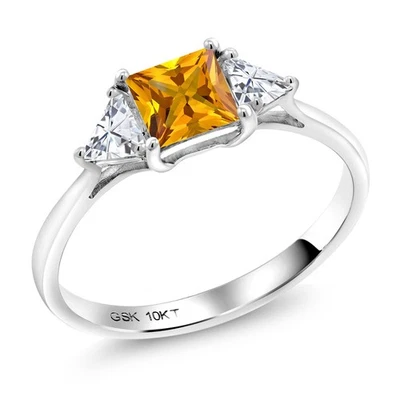 10K White Gold Citrine and White Moissanite 3 Stone Engagement Ring For Women - Image 1 of 4