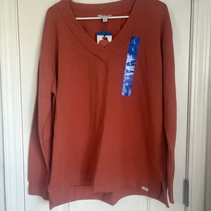 Sudadera para mujer Orvis cuello en V hombros caídos color óxido nueva con etiquetas suave - talla L - Imagen 1 de 8