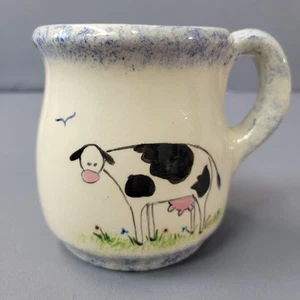 Taza de cerámica de granja pintada vaca marfil 4,5" taza de café 16 fl. Mango de oz 1992 - Imagen 1 de 9