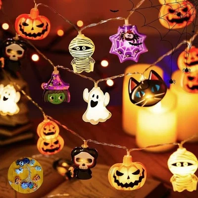 Halloween LED String Lights - Pumpkin, Ghost, Spider Web Lanterns Outdoor Indoor - Image 1 of 3