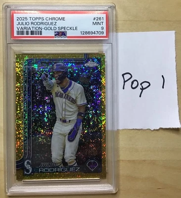 🔥2025 Topps Chrome Variation Julio Rodriguez Gold Speckle Refractor /50 PSA 9 - Image 1 of 2
