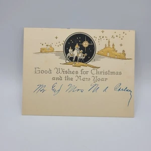 Vintage Christmas Card Good Wishes Three Kings Gold Buildings Holiday Decor - Picture 1 of 5