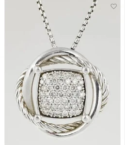 David Yurman 11mm Sterling Silver and Diamond Infinity Small Pendant Necklace - Picture 1 of 14
