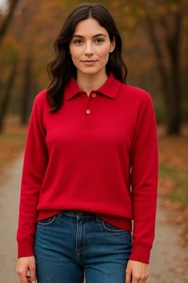 Suéter Polo Para Mujer Vintage Benetton Hecho en Italia Rojo Lana Angora Mediano Foto 1 de 4