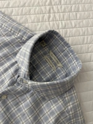 SUITSUPPLY Long Sleeve Blue & White Plaid Knit Dress Shirt 15 (38) Long Mint! - Image 1 of 4