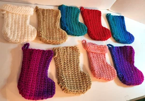 Set of 9 Handmade Crochet Ornament Christmas Stockings ~ great or gift giving! - Picture 1 of 7