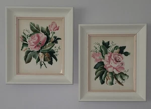 Original Set 2 Vintage 14x16 Shabby Chic Framed Art Print Floral Flower Pair - Picture 1 of 9