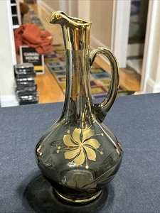 Vintage Rumänische Karaffe mit metallischen Goldakzenten OHNE STOPFEN - Bild 1 von 10