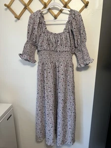 Hyacinth House Tuckernuck Lilac Ruched Neck Cali Floral Midi Dress Size Medium - Picture 1 of 5