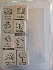 Stampin' Up! VERY PUNNY 8 pc Wood Mount Rubber Stamp Sayings Set NEW - Picture 1 of 2
